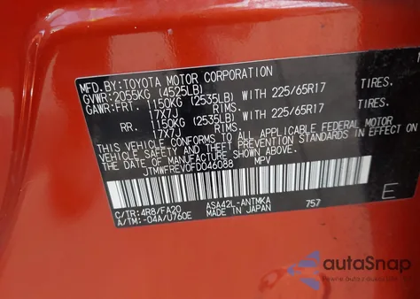 2015 Toyota Rav4 Xle from USA, damaged, VIN JTMWFREV0FD046088